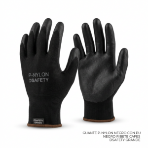GUANTE P-NYLON NEGRO CON PU NEGRO RIBETE AMARILLO DSAFETY MEDIANO