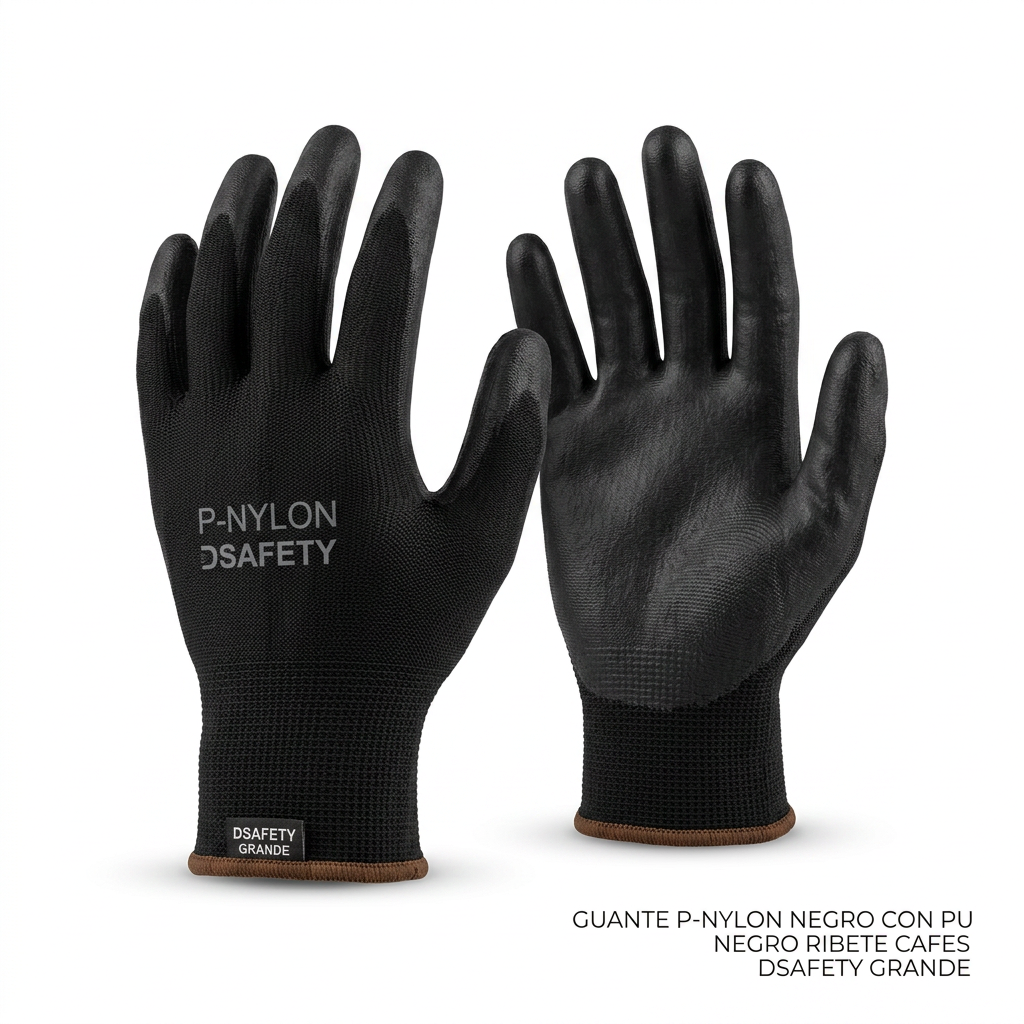 GUANTE P-NYLON NEGRO CON PU NEGRO RIBETE AMARILLO DSAFETY MEDIANO